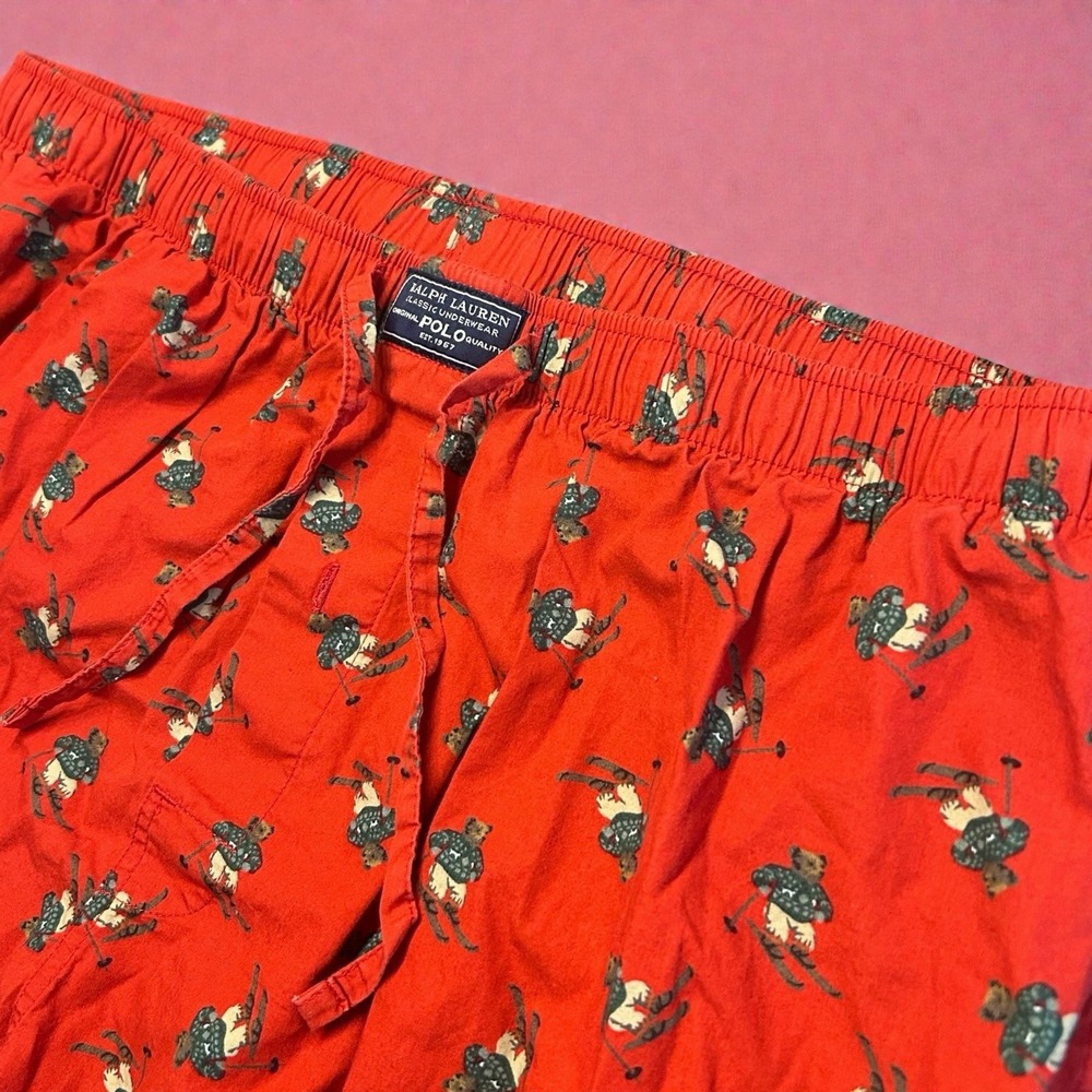 Men Polo Ralph Lauren Pajama Pants XL Red Ski Bear‎ Cotton Lounge